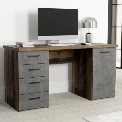 Biurko 145x60 cm z 4 szufladami i szafką Beton/Old-Wood Vintage